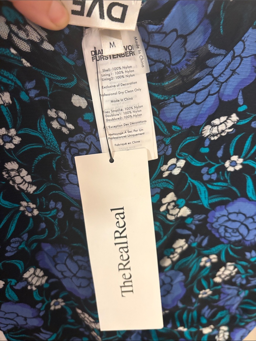 Blue Floral Ruched Long-Sleeve Dress - DVF - reversible! Leopard abstract print - Picture 3 of 6